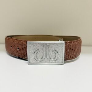 Golf Db Icon Pattern Embossed Leather Belt With Silver Db‎ Classic Thru Buckle